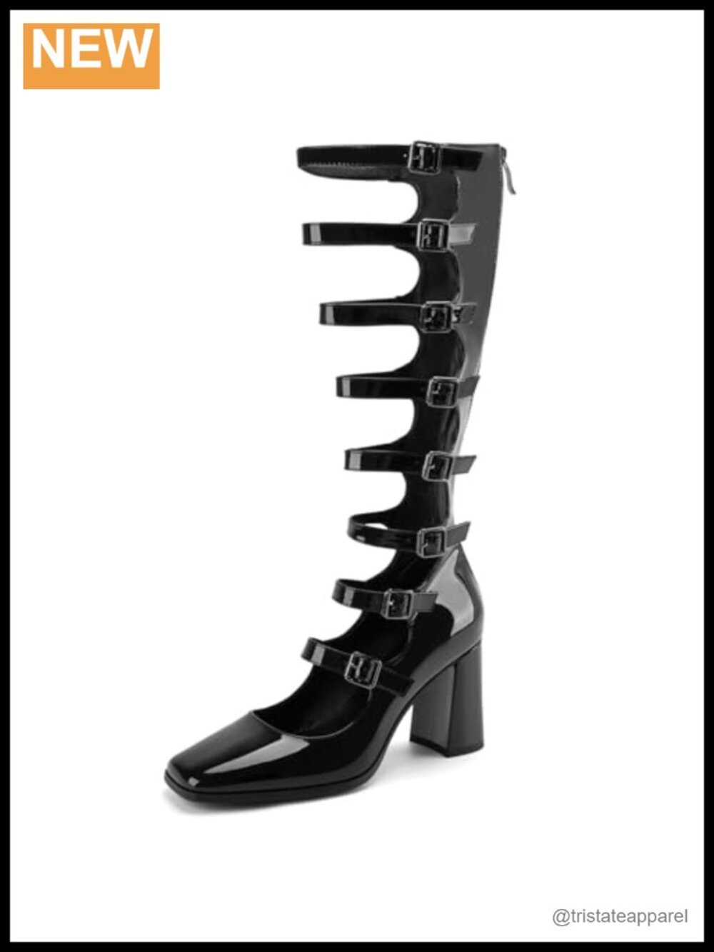 Faux Leather Chunky Heel Knee High Boots Square Toe Gothic Punk